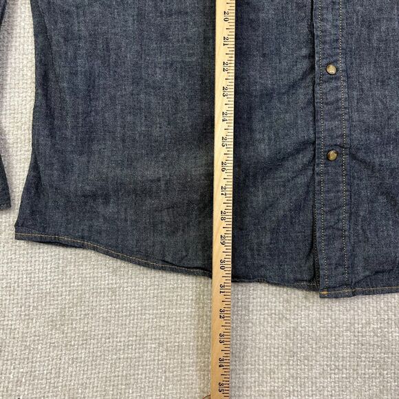 Wrangler Shirt Pearl Snap Mens 3XL Flex Blue Chambray Long Sleeve Indigo Pockets - Picture 6 of 7